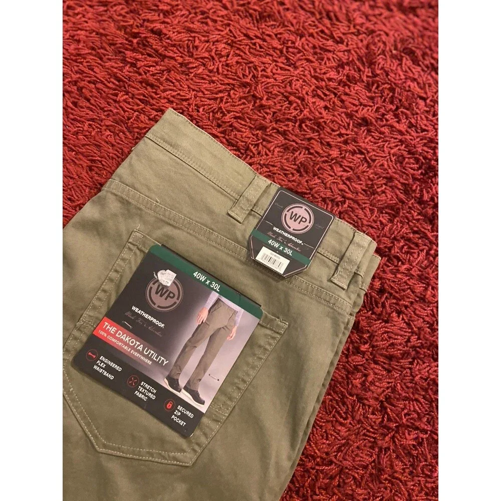 Weather Proof Dakota Utility Pants Men’s 40X30 Green Work Casual Stretch Trouser